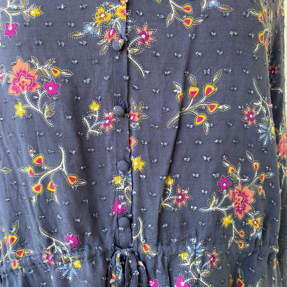 Blue Button-Up Blouse with multi colored Floral design by Caslon size XL - Picture 4 of 6